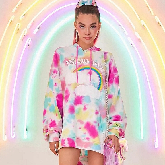 🆕️SzL My Little Pony Rainbow Friendship Is Magic Tie Dye Oversized Hoodie - Picture 5 of 6